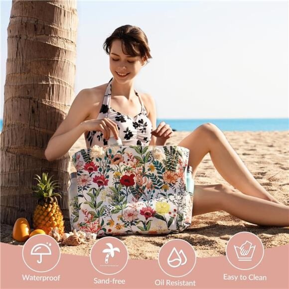 Beach Bag for Women - Large Beach Tote Bag, Waterproof Sandproof - Picture 5 of 7